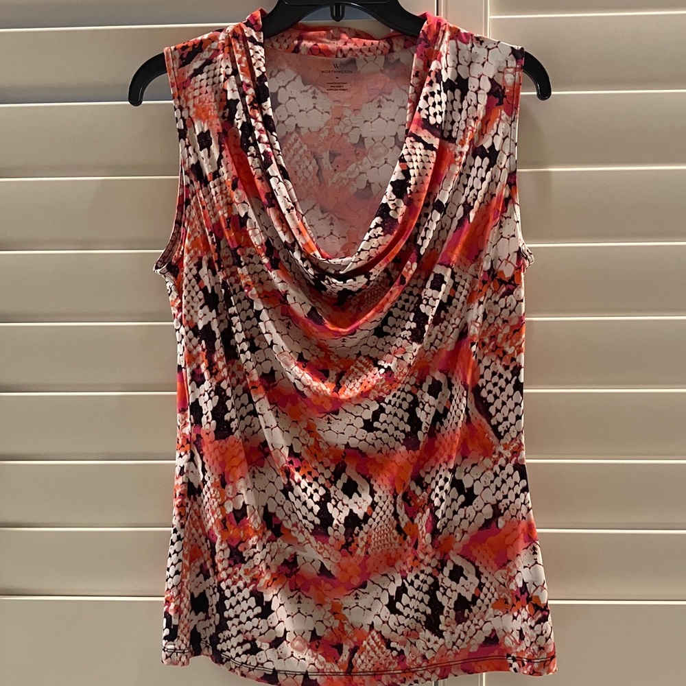 Worthington Sleeveless Cowl Neck Snakeskin Style Blouse